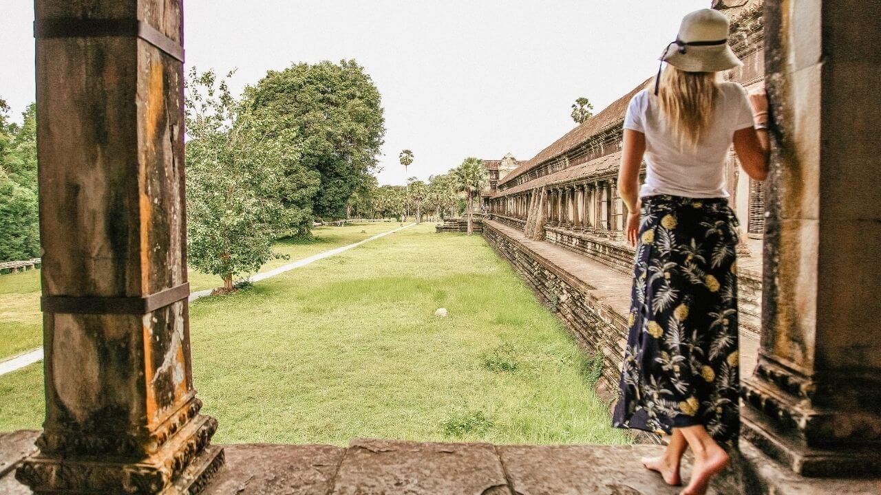 View of Angkor Wat from inside a temple