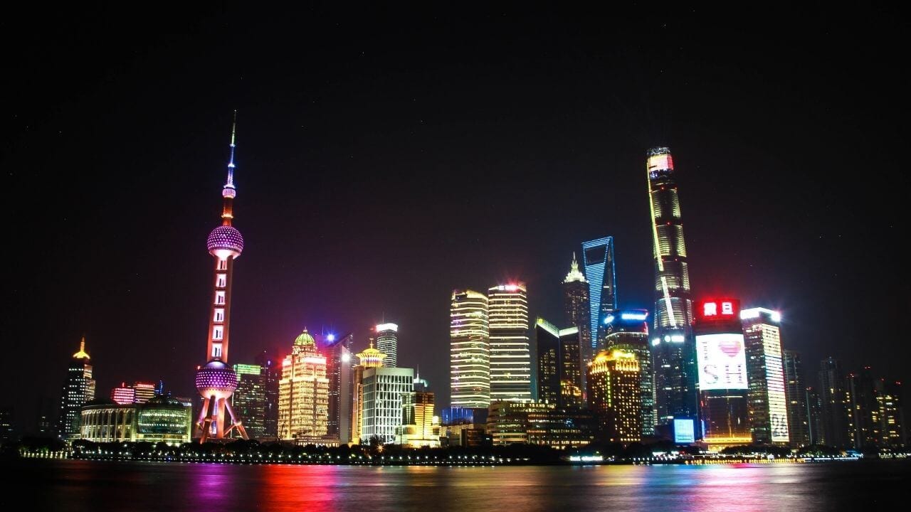 The bund skyline in Shanghai China 