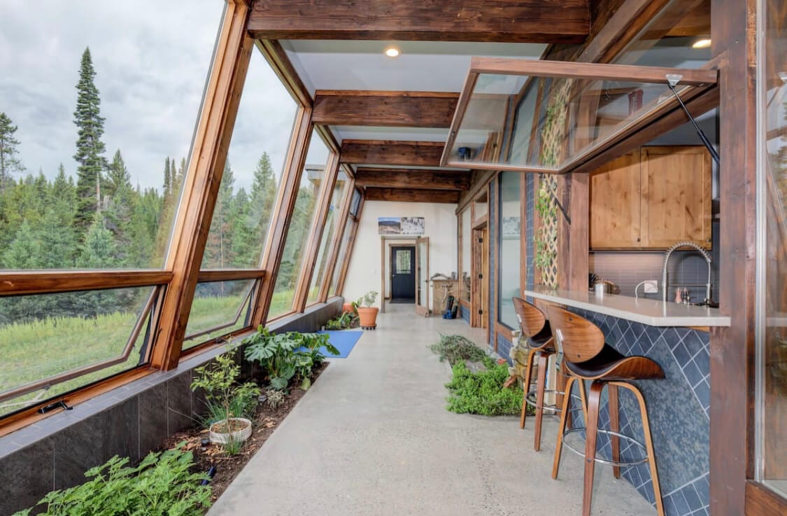 Inside of the Earthship Airbnb