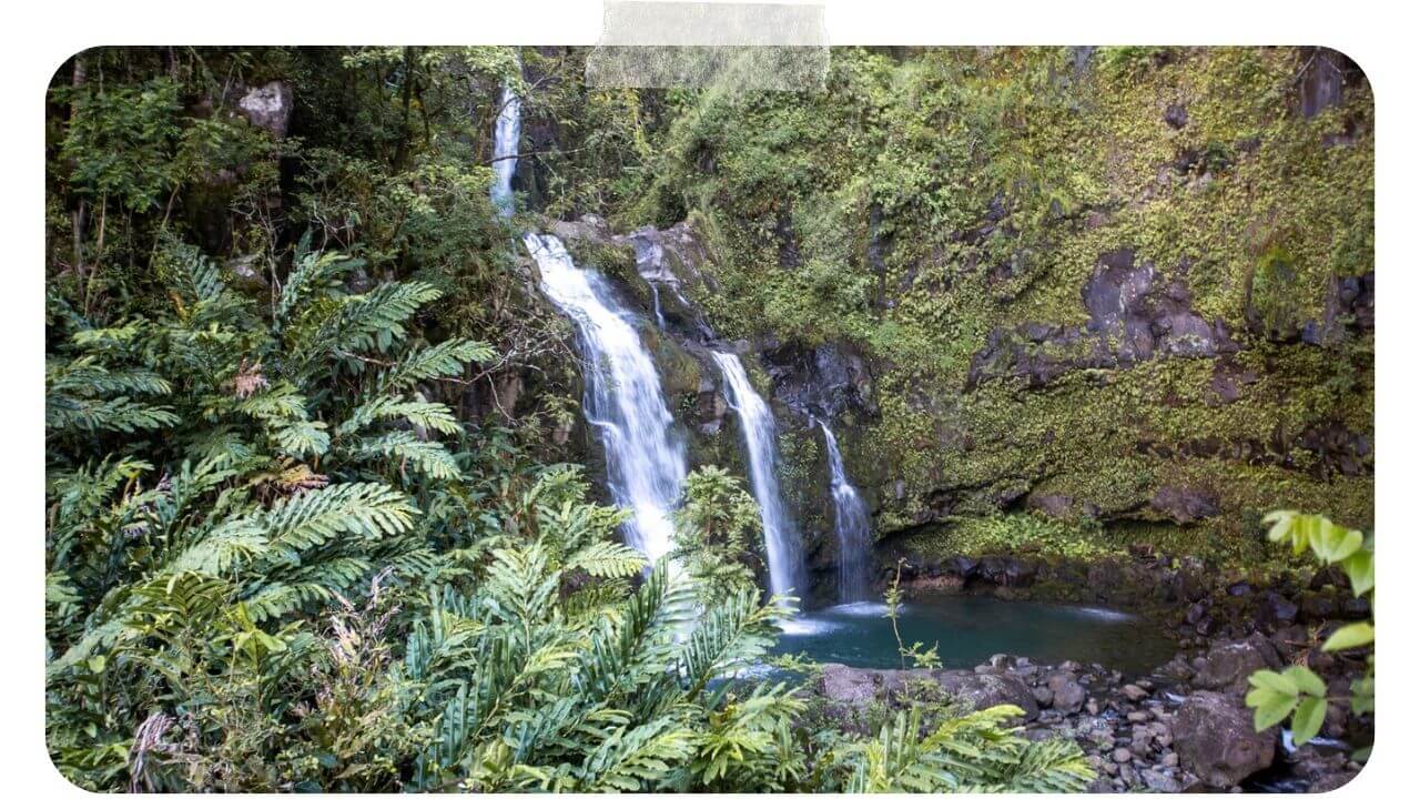 Three little bears waterfall on the road to Hana 