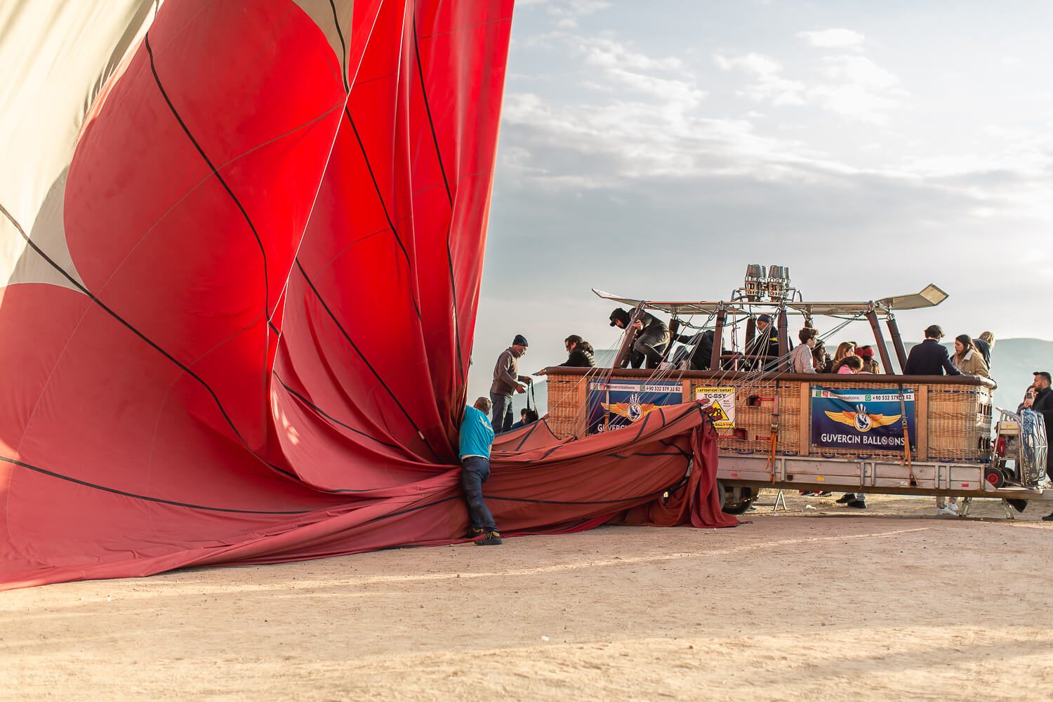 Deflating a hot air balloon