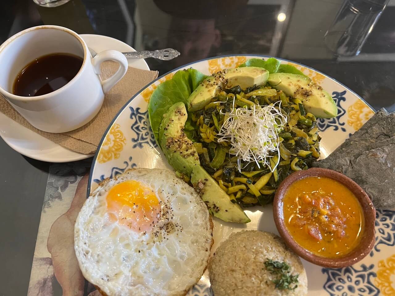 Eating breakfast food in one of the best restaurants inA ntigua