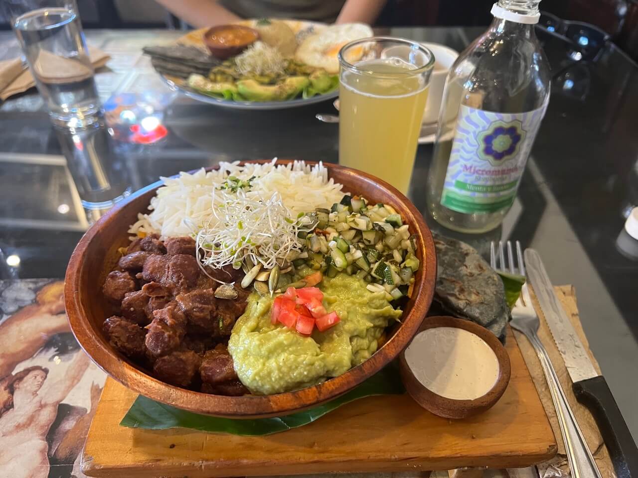 Eating vegan food in one of the best restaurants inA ntigua
