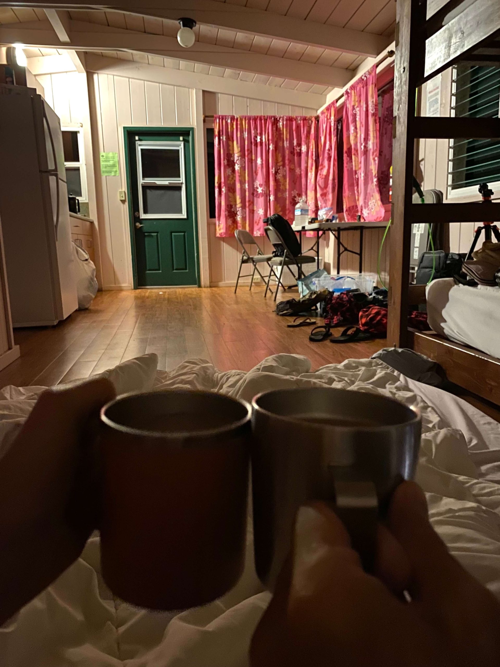 Morning Coffee inside the Waianapanapa State Park Cabins in Maui
