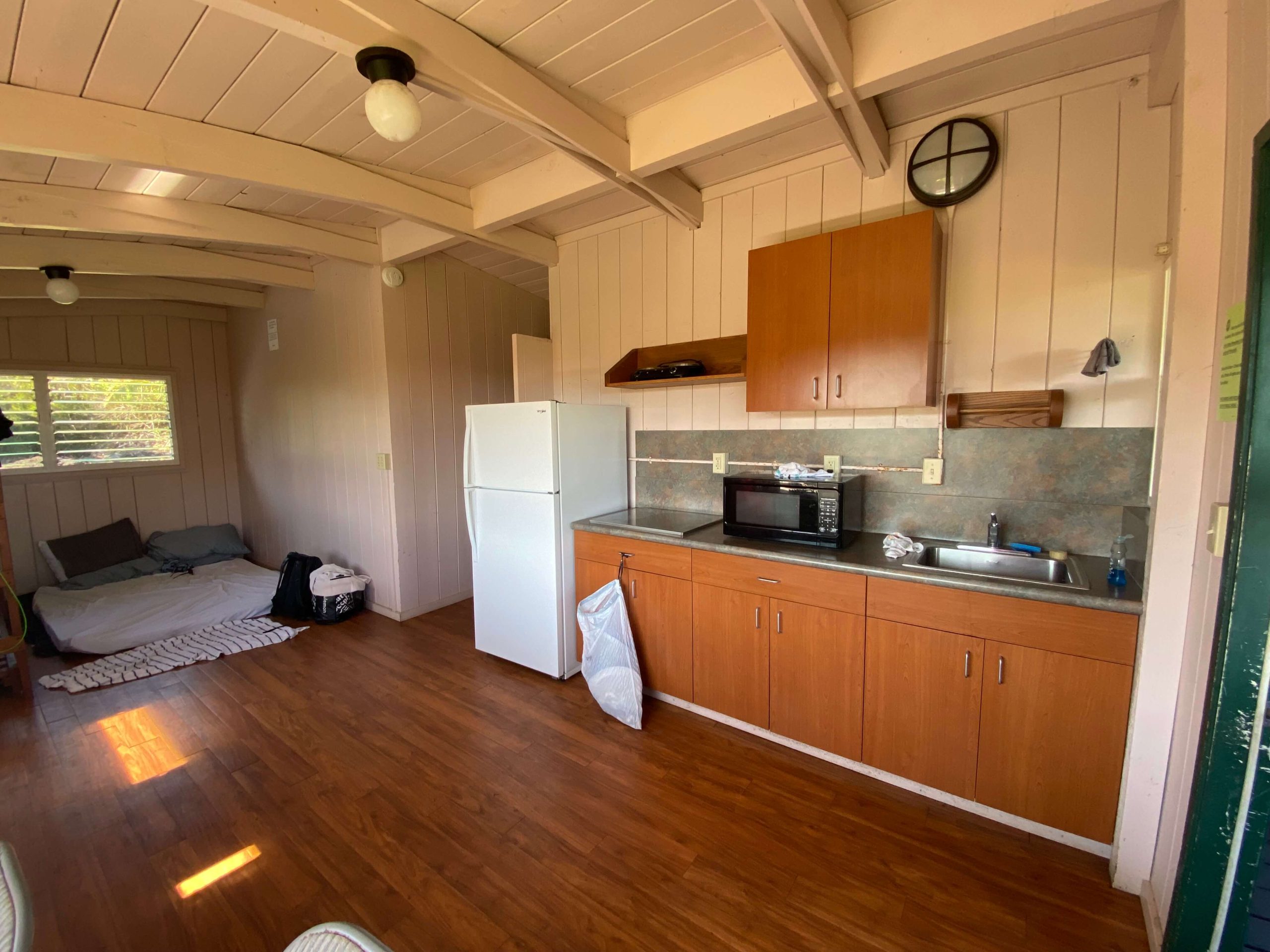 Kitchen inside the Waianapanapa Cabins